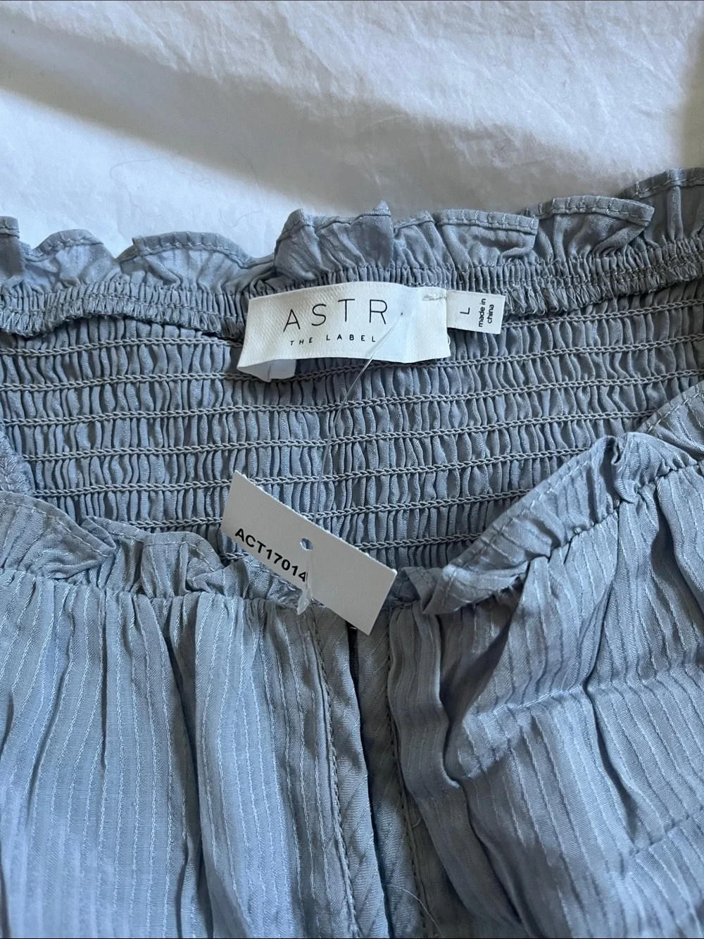 ASTR The Label dusty blue corset claspclosure puff sleeve square neck top blouse